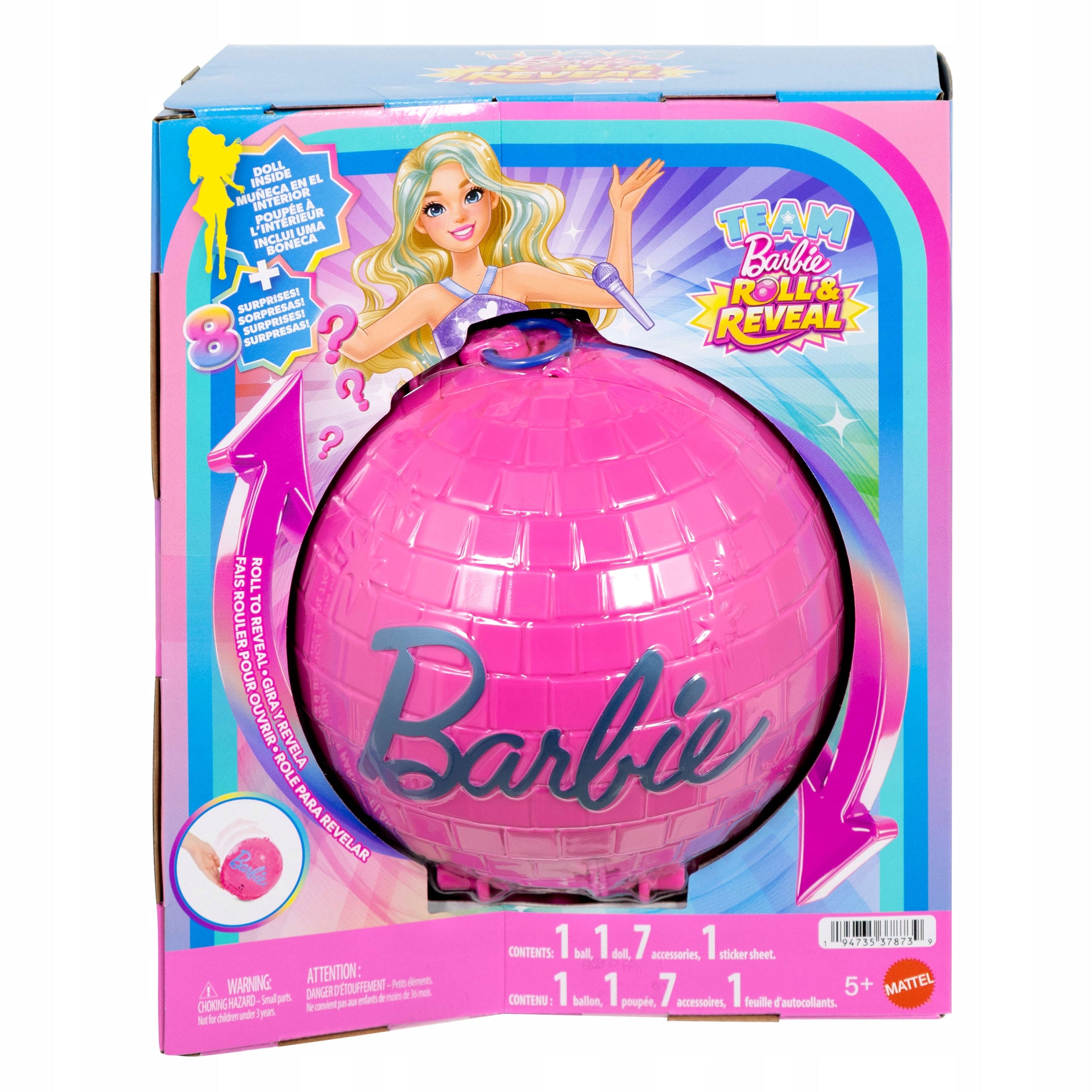 BARBIE TEAM ROLL & REVEAL Barbie doll pop star + accessories Packaging status original