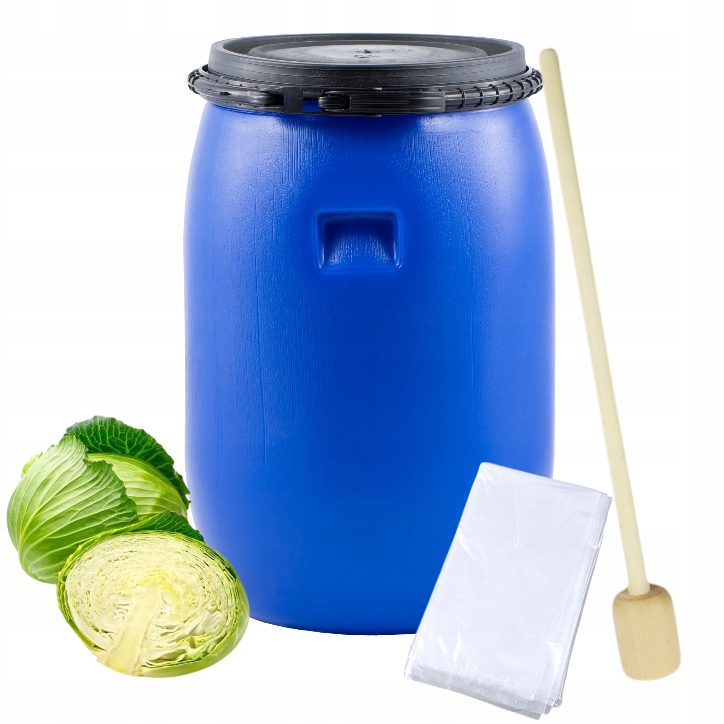 BARREL 60L PLASTIC CABBAGE PICKLING SET WITH PESTLE AND BAG