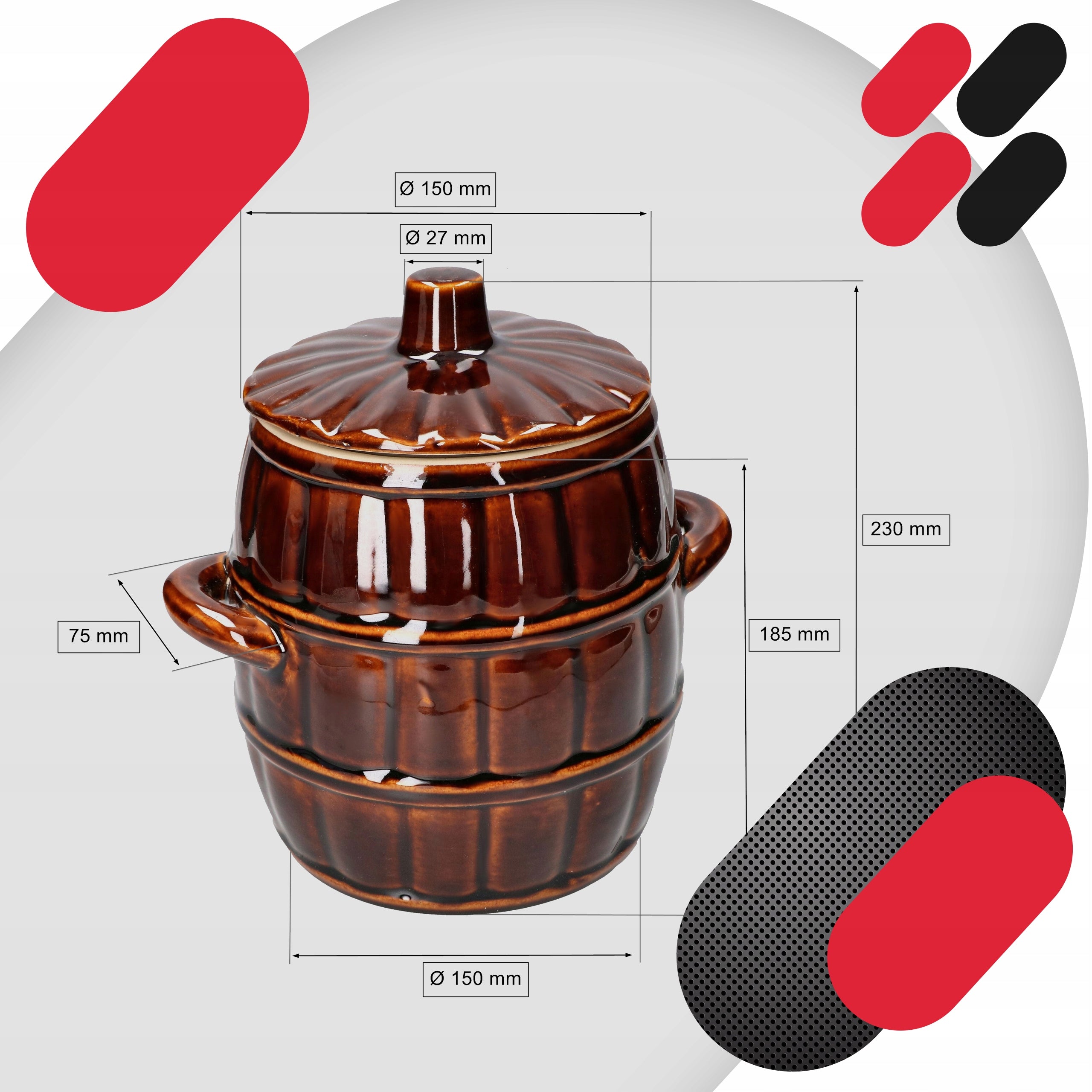 BARREL WITH LID STONEWARE 3.2L POT FOR PICKLING CUCUMBER CABBAGE FOR LARD Brand no brand