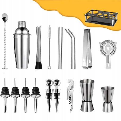BARTENDING SET FOR DRINKS SHAKER STAINLESS STEEL WITH ACRYLIC STAND 20 EL Manufacturer code DE0426