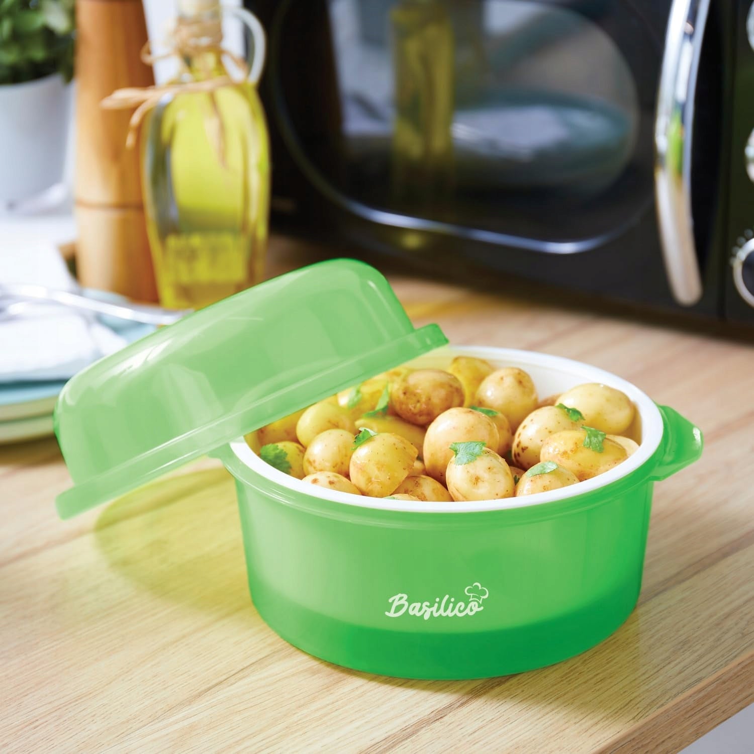 BASILICO Microwave Oven for Potatoes and Vegetables Energy Efficient Dominant color green