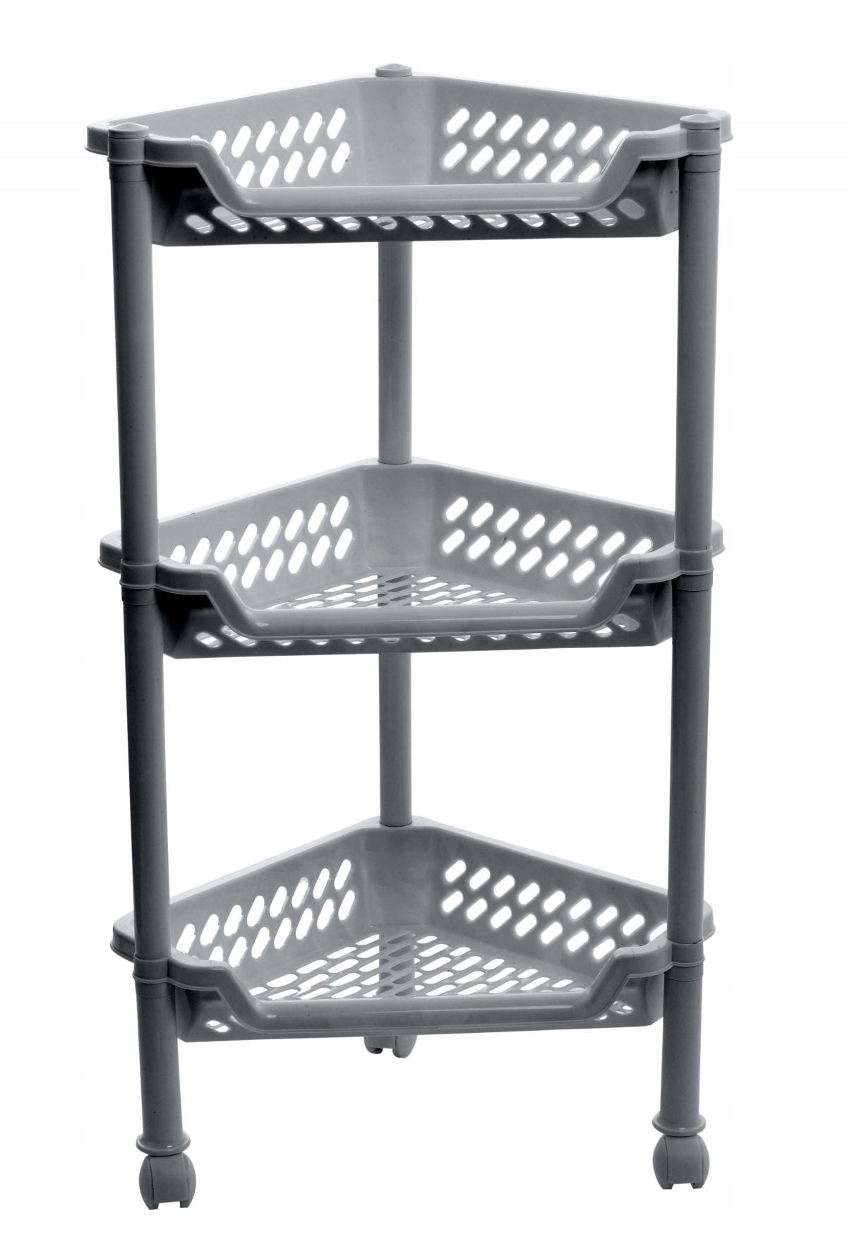 BASKETS RACK CORNER RACK WITH WHEELS 3 SHELVES GREY