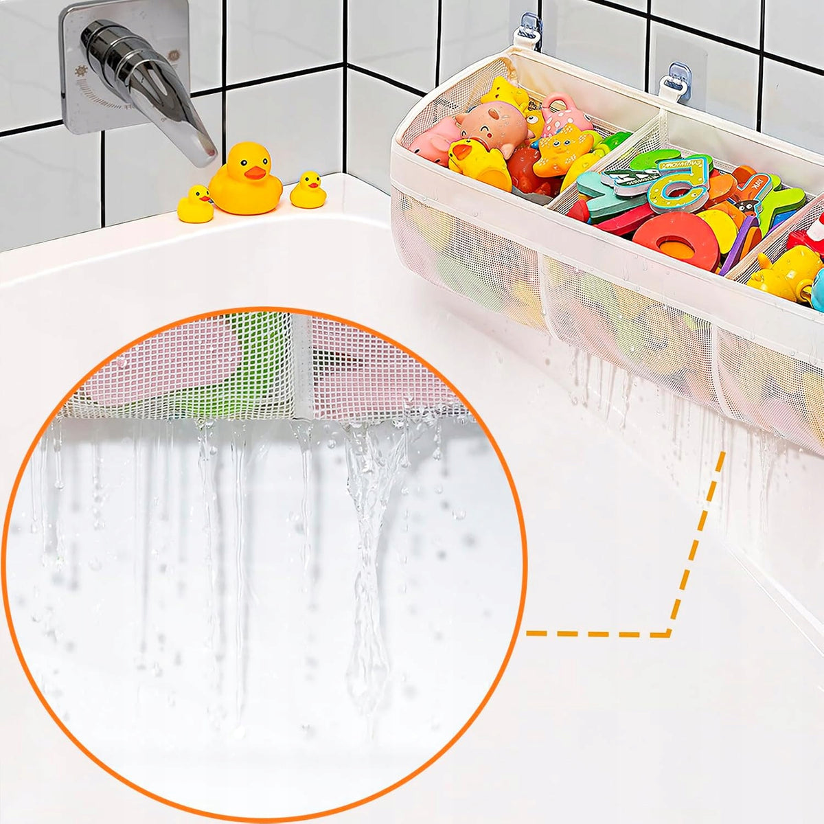 BATH TOY ORGANIZER HANGING MESH LARGE 60 ROOMY 3 COMPARTMENTS Manufacturer code ORGANIZER NA ZABAWKI DO KĄPIELI WISZĄCY
