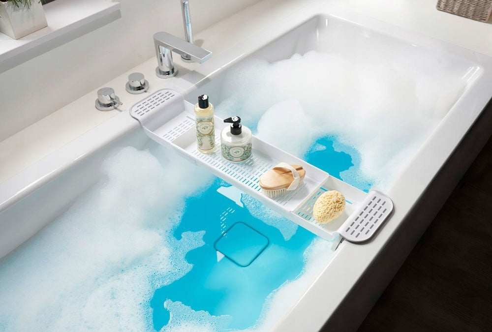 BATHROOM BATH SHELF PLASTIC ADJUSTABLE 55-78CM WHITE Manufacturer code 13609