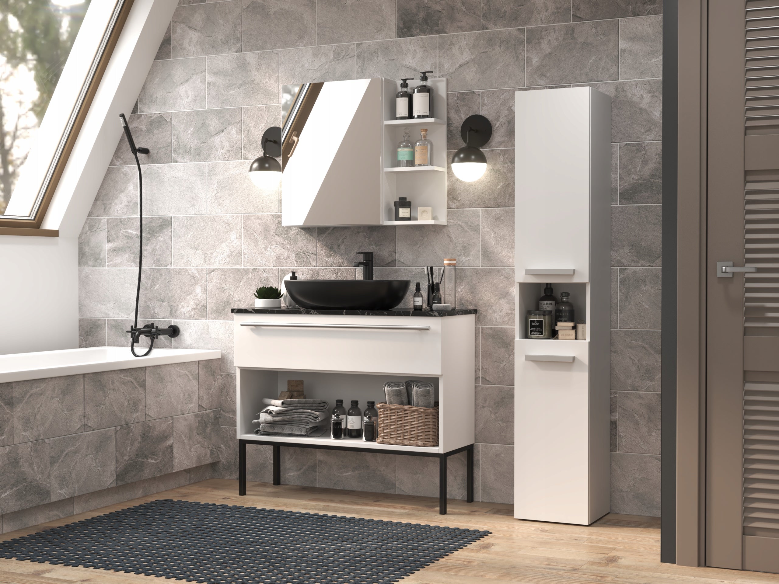 BATHROOM CABINET BOOKCASE POST NEL III WHITE BASKET Manufacturer code M-MP-SL