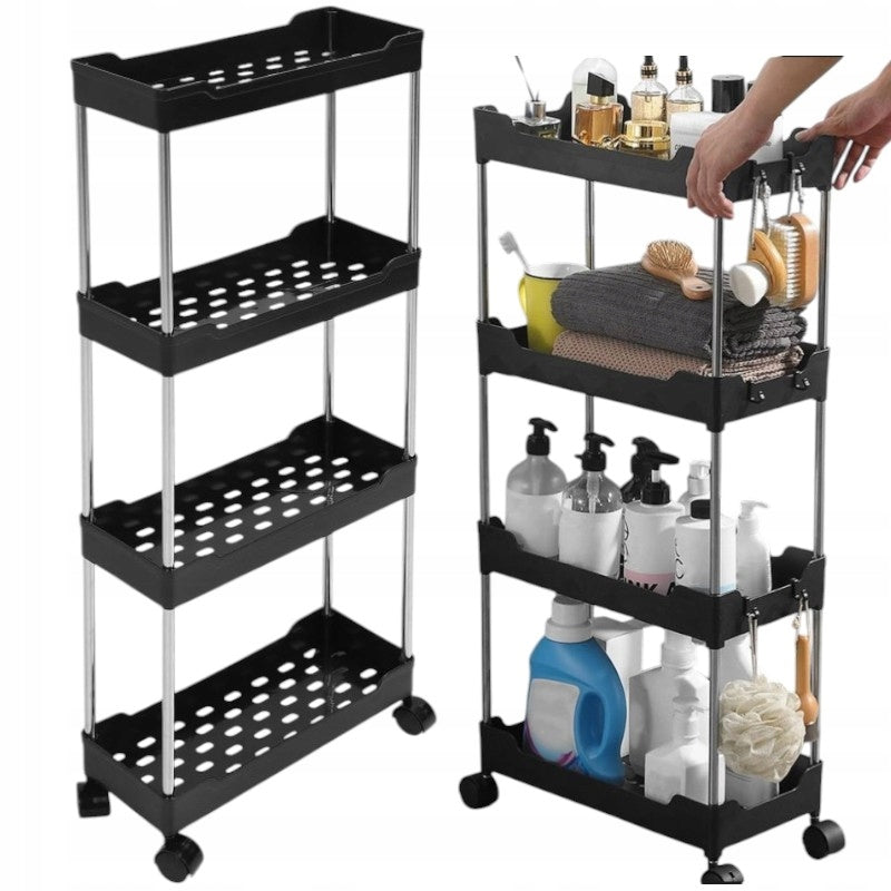 BATHROOM CABINET KITCHEN SHELF RACK ON WHEELS ORGANIZER LIQUID 4 LEVELS