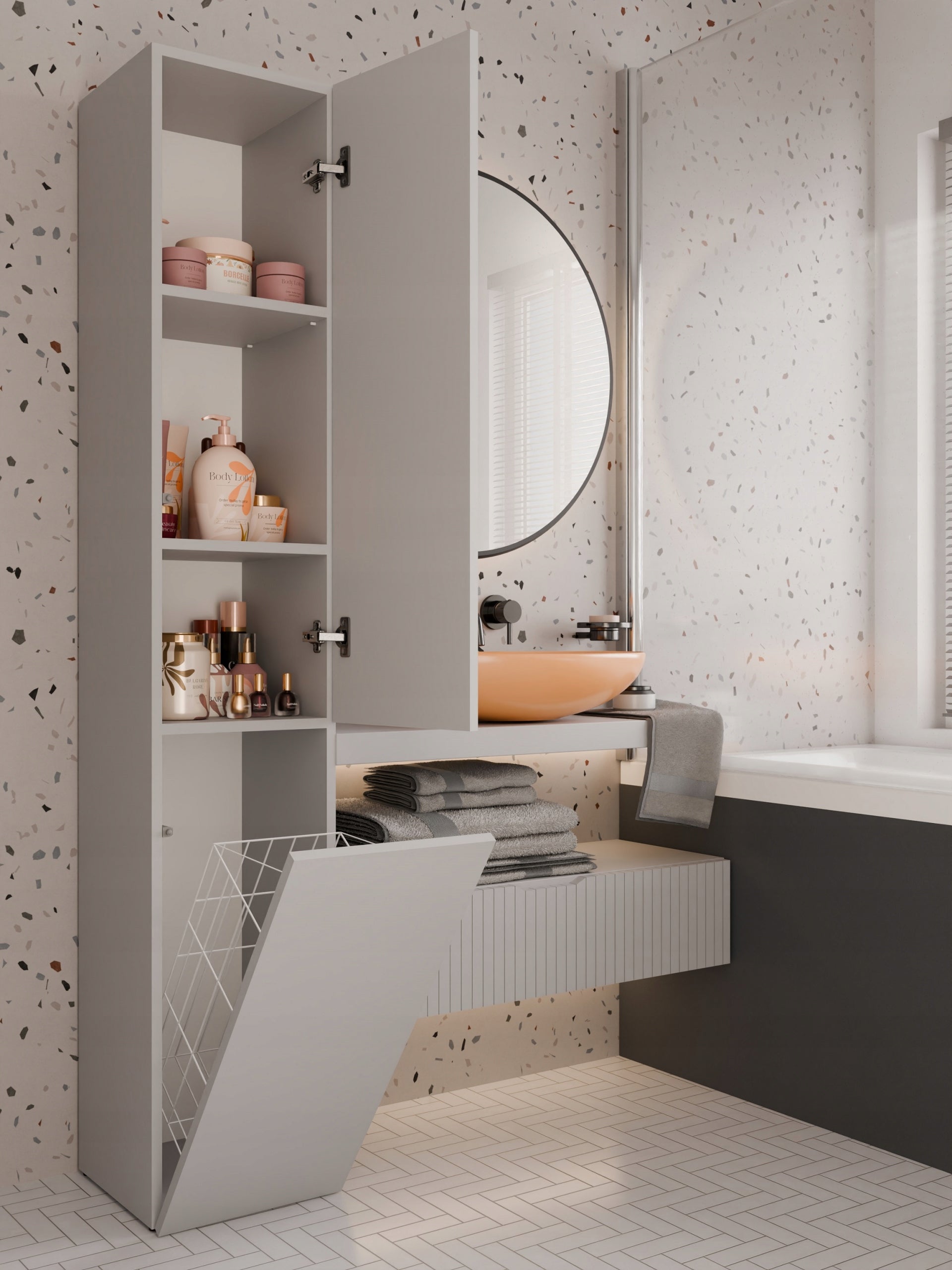BATHROOM CABINET NEL IV CASHMERE BEIGE BOOKCASE POST WITH BASKET EAN (GTIN) 5904507209162
