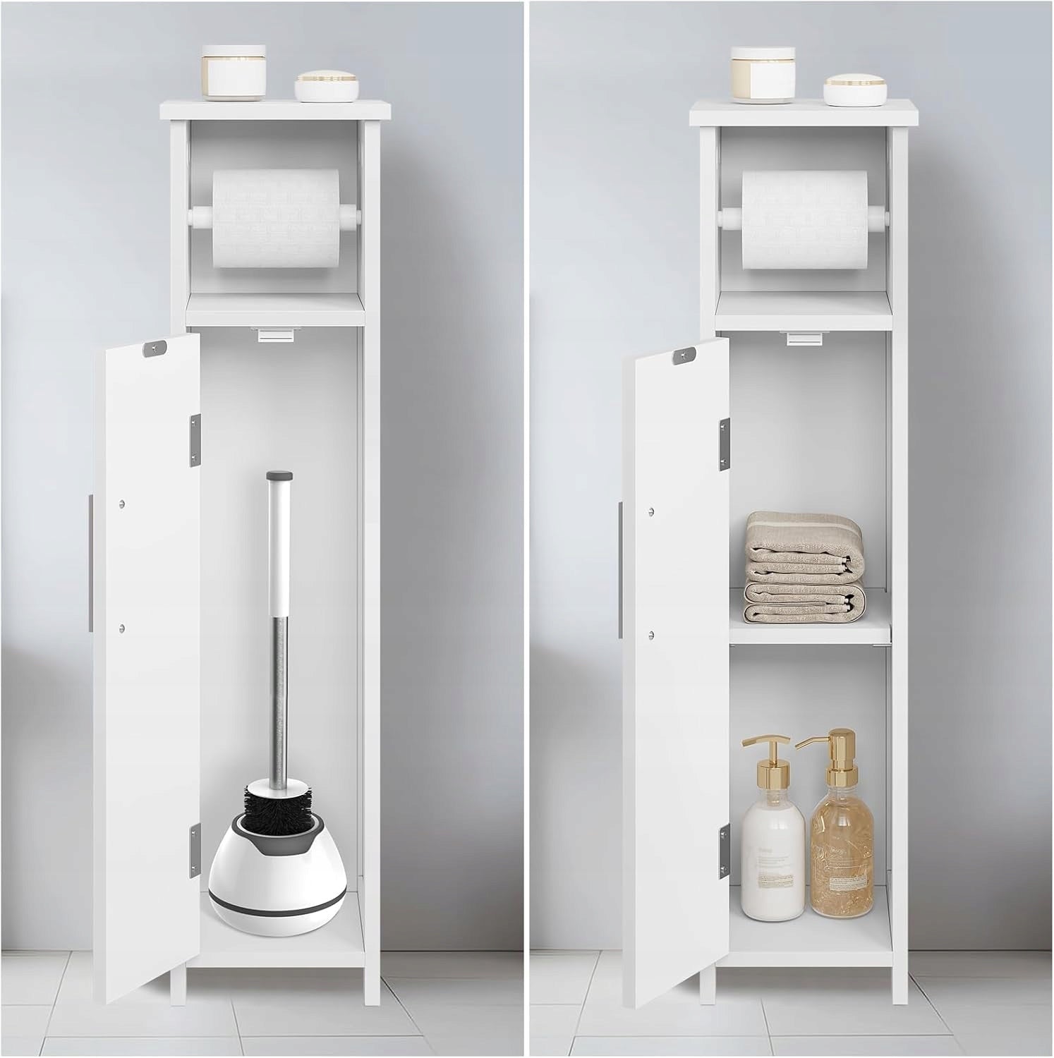 BATHROOM CABINET SHELF STANDING CABINET WITH PAPER HOLDER 18x18x71 Manufacturer code SZAFKA Z UCHWYTEM NA PAPIER 18x18x71