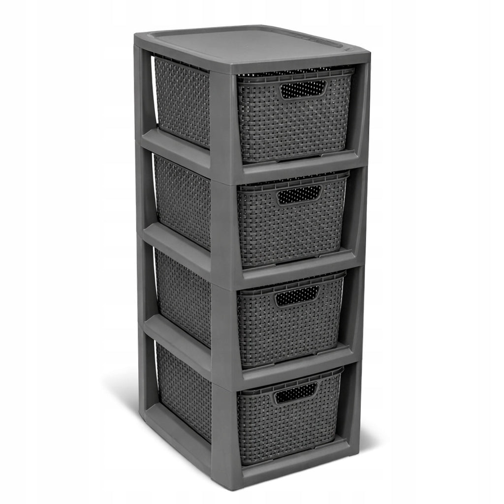 BATHROOM RACK GREY CABINET 4 SHELVES BATHROOM CHEST OF DRAWERS RATTAN LARGE 64CM