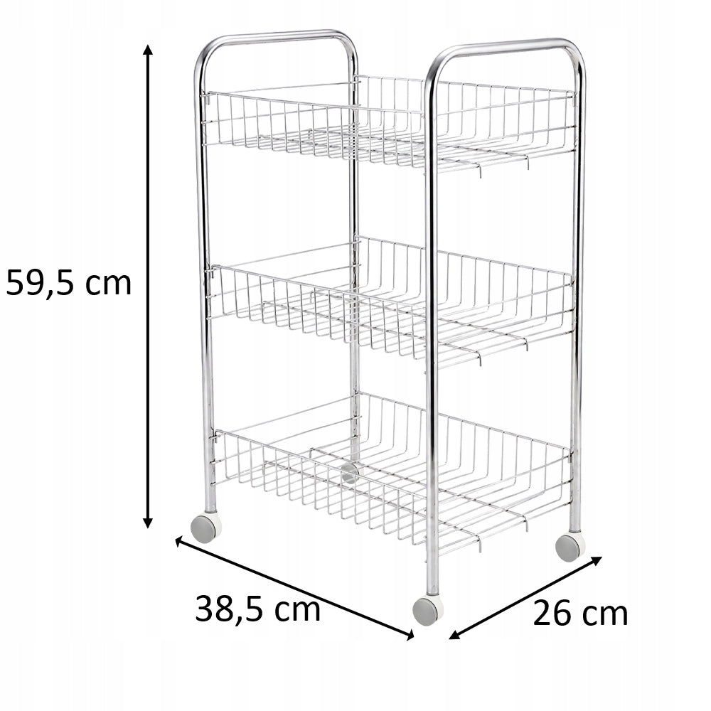 BATHROOM RACK SILVER ON WHEELS METAL 3 SHELVES MOBILE TROLLEY RESISTANT Manufacturer code ROD4254