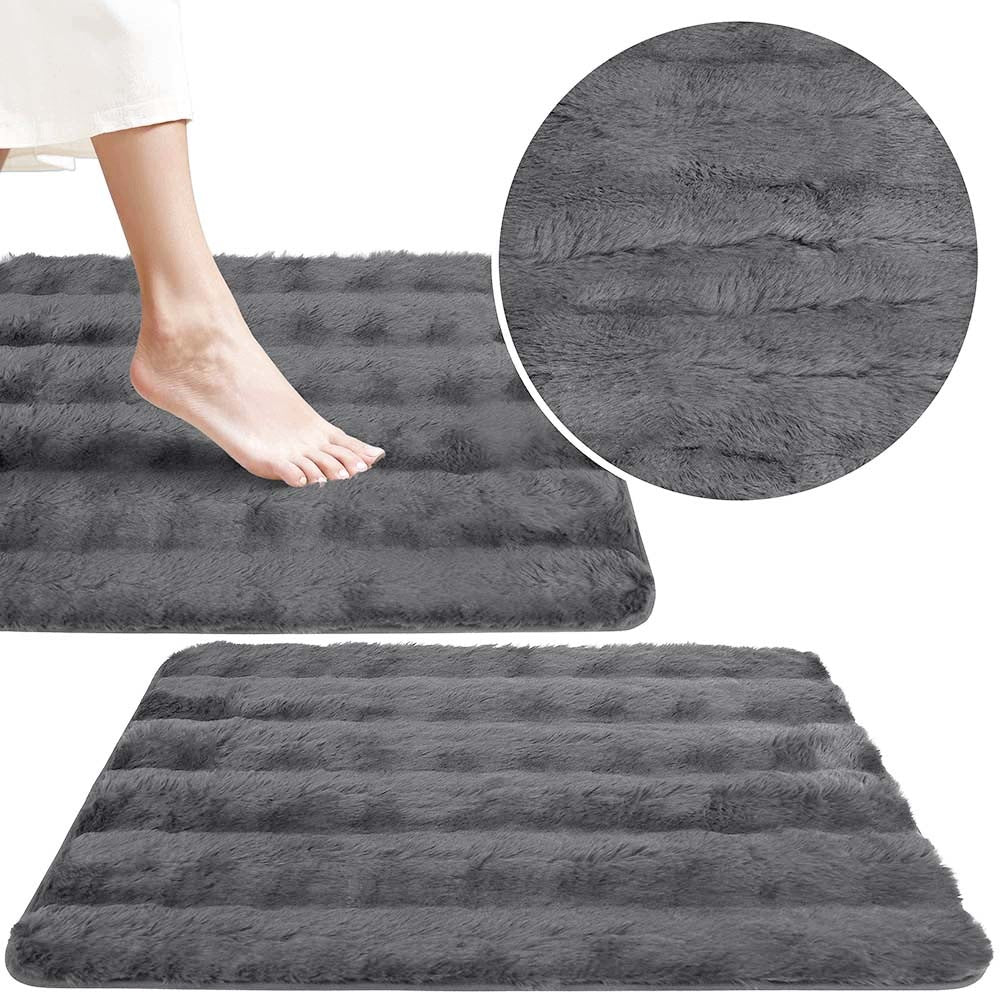 BATHROOM RUG 50x80 CM GREY PLUSH SOFT NON-SLIP ABSORBENT