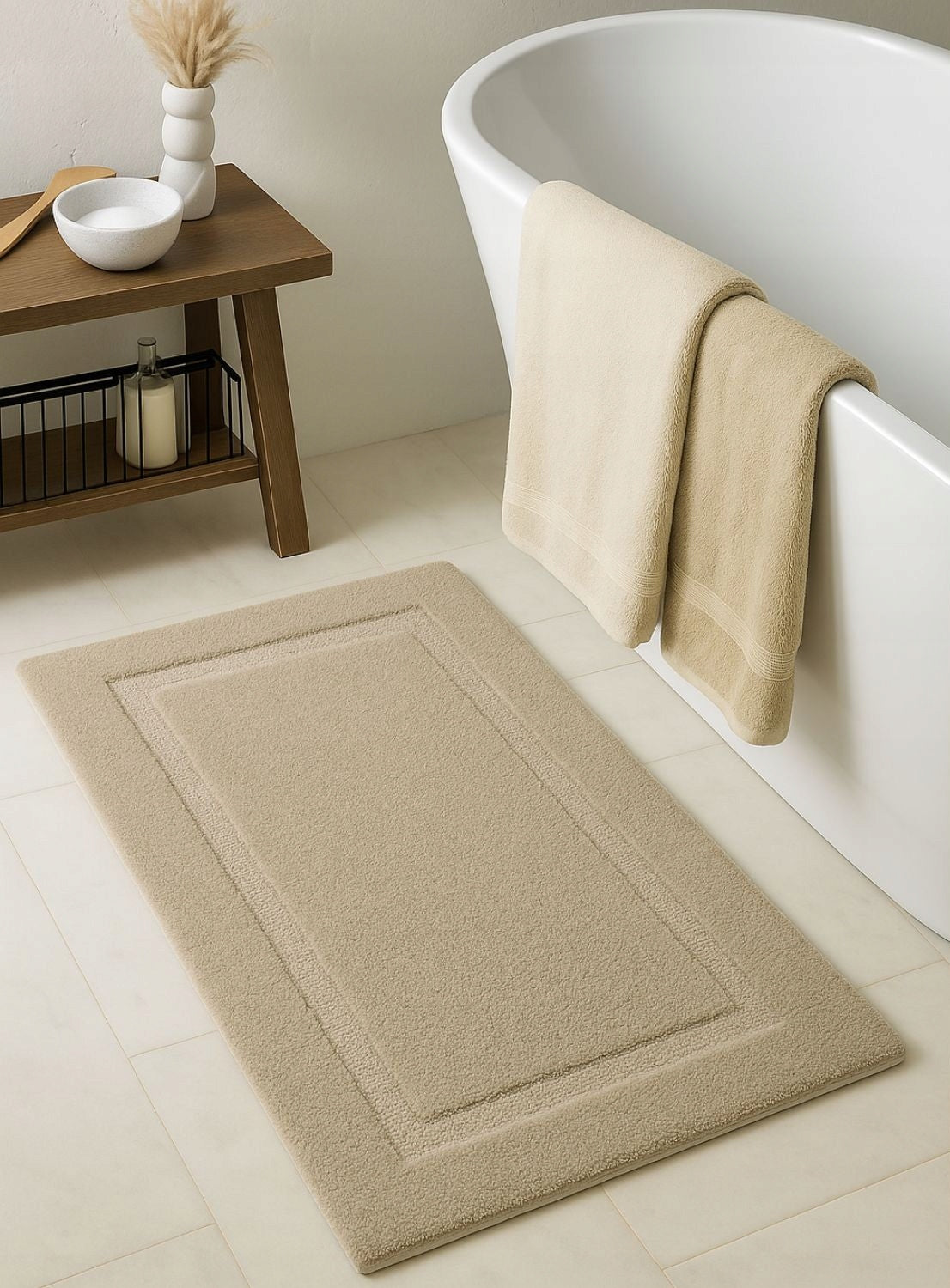 BATHROOM RUG BEIGE 50x80 NON-SLIP SOFT FOR BATHROOM MOCCA Manufacturer code NESTOR - DYWANIK ŁAZIENKOWY SOFT LUX MOCCA
