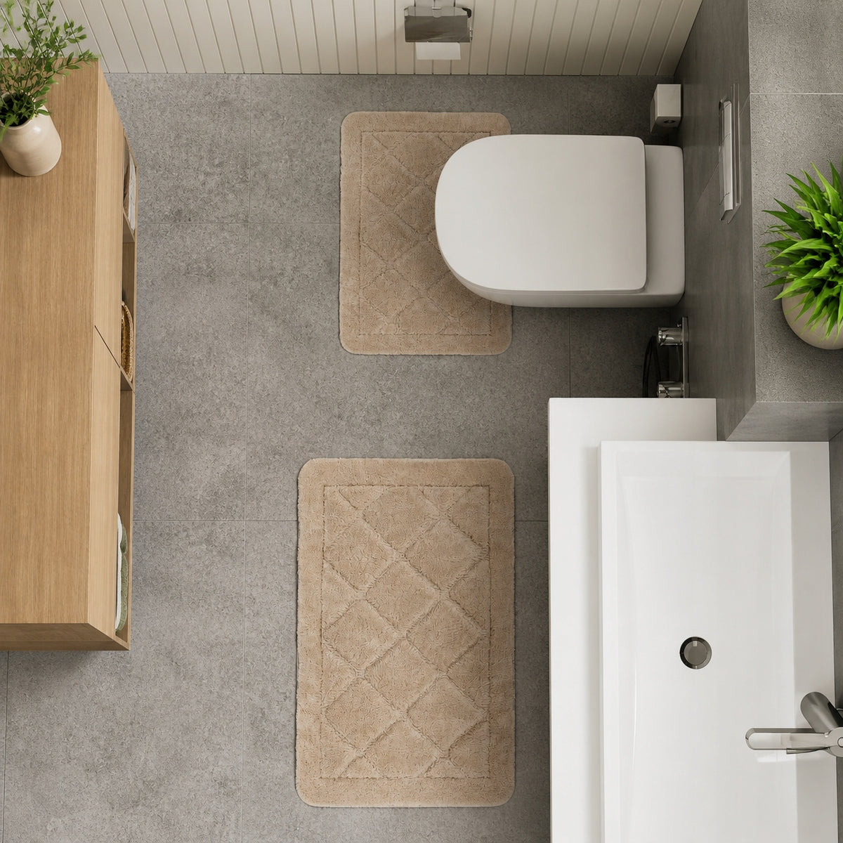 BATHROOM RUG BEIGE LARGE NON-SLIP SOFT ABSORBENT 60x100CM Brand no brand