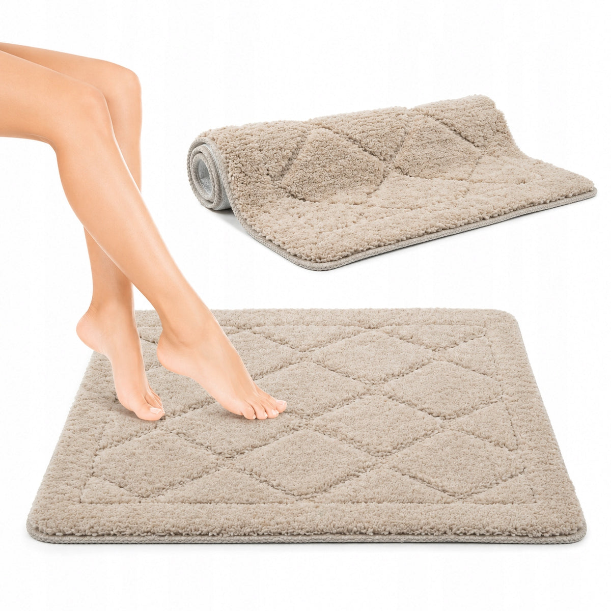 BATHROOM RUG BEIGE LARGE NON-SLIP SOFT ABSORBENT 60x100CM