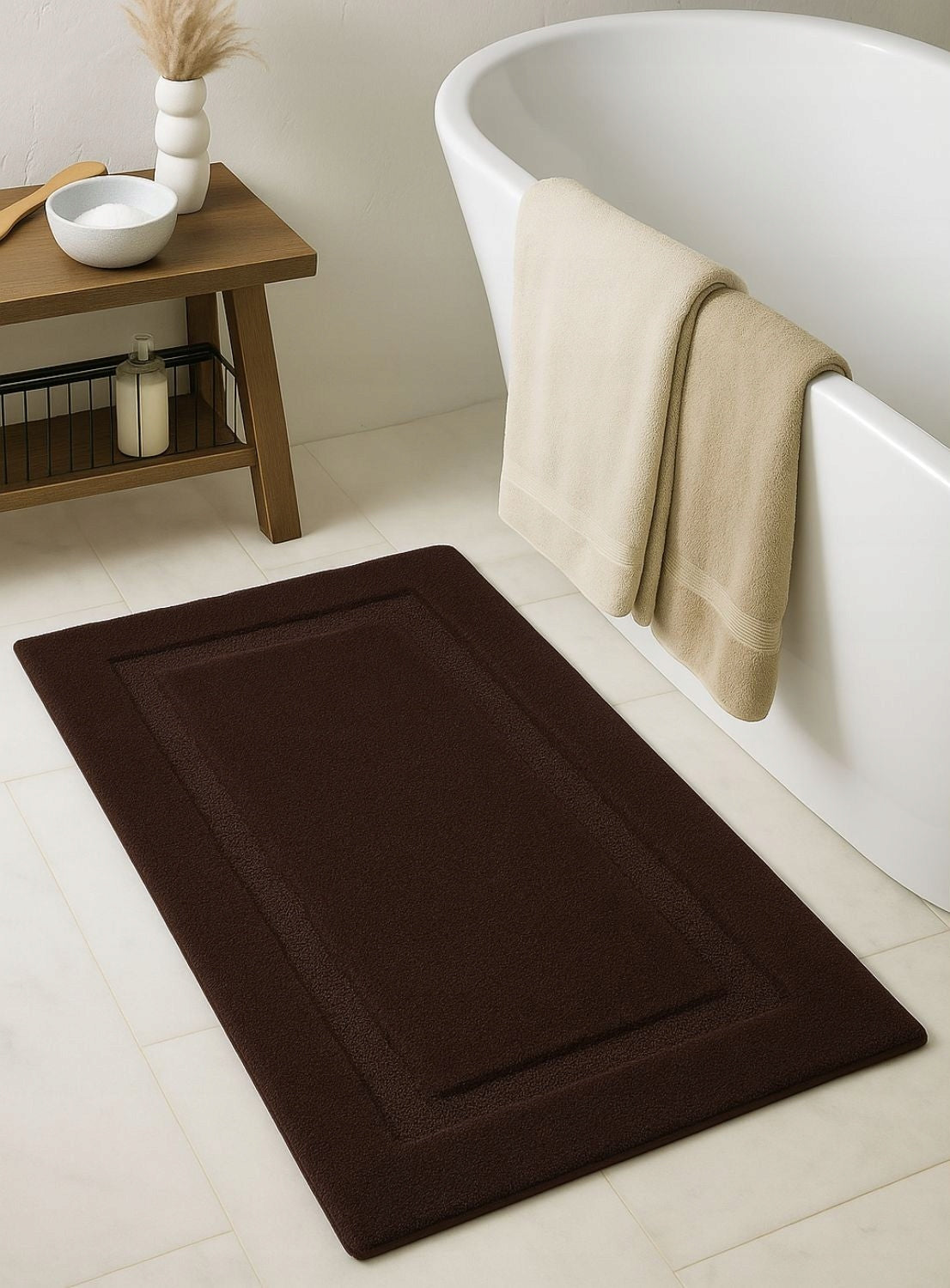 BATHROOM RUG BROWN 50x80 RUBBERIZED SOFT FOR BATHROOM BROWN Manufacturer code NESTOR - DYWANIK ŁAZIENKOWY SOFT LUX BROWN