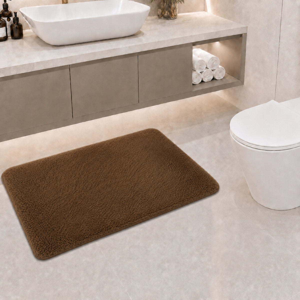 BATHROOM RUG NON-SLIP BROWN LARGE 50X80 CM QUICK-DRYING MAT Manufacturer code Dywanik Łazienkowy antypoślizgowy brązowy