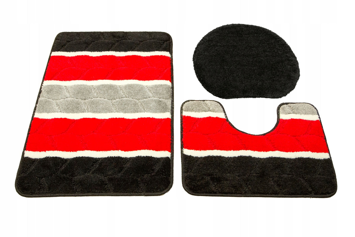 BATHROOM RUG NON-SLIP SET 3-cz RED FANO IN LEAF LINE Brand Akcila