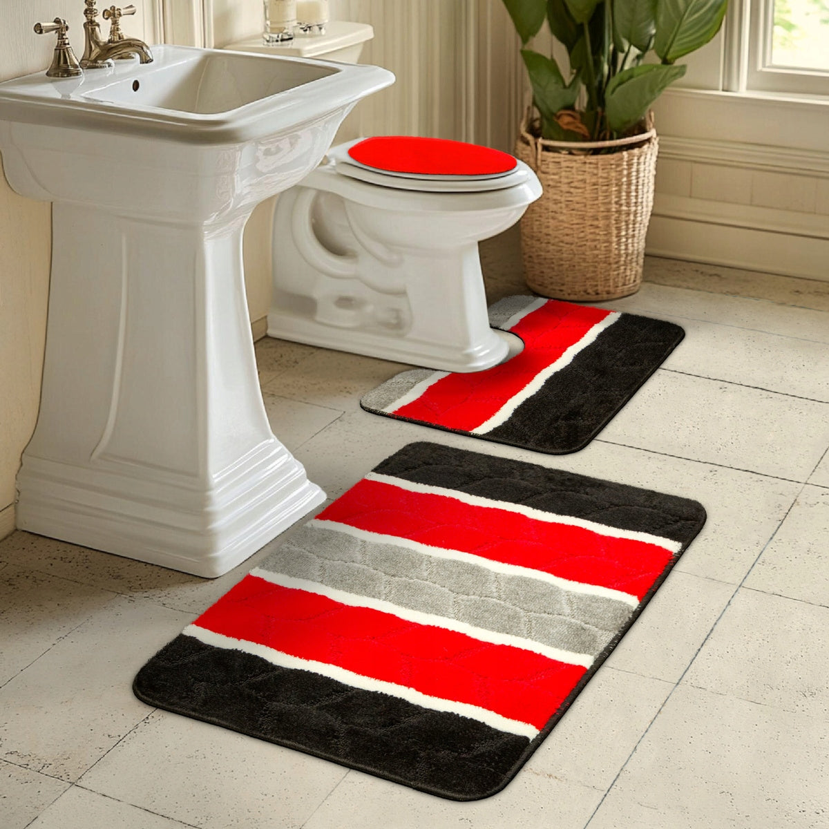 BATHROOM RUG NON-SLIP SET 3-cz RED FANO IN LEAF LINE Manufacturer code fano red 3cz