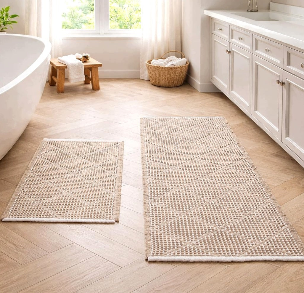 BATHROOM RUG SET OF 2 NON-SLIP ABSORBENT WASH SOFT BOHO