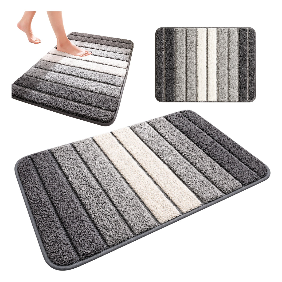 BATHROOM RUG WALKER SHOWER MAT BATHTUB GREY STRIPED 50X80CM Manufacturer code DYWANIK POD NOGI Z MIKROFIBRY ANTYPOŚLIZGOWY