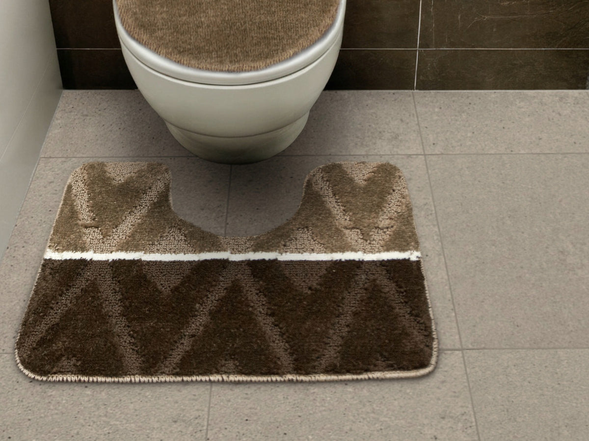 BATHROOM RUGS BEIGE BROWN WC DIAMONDS STRIPS RUBBERIZED PALM TREE 2-cz SET Brand Akcila