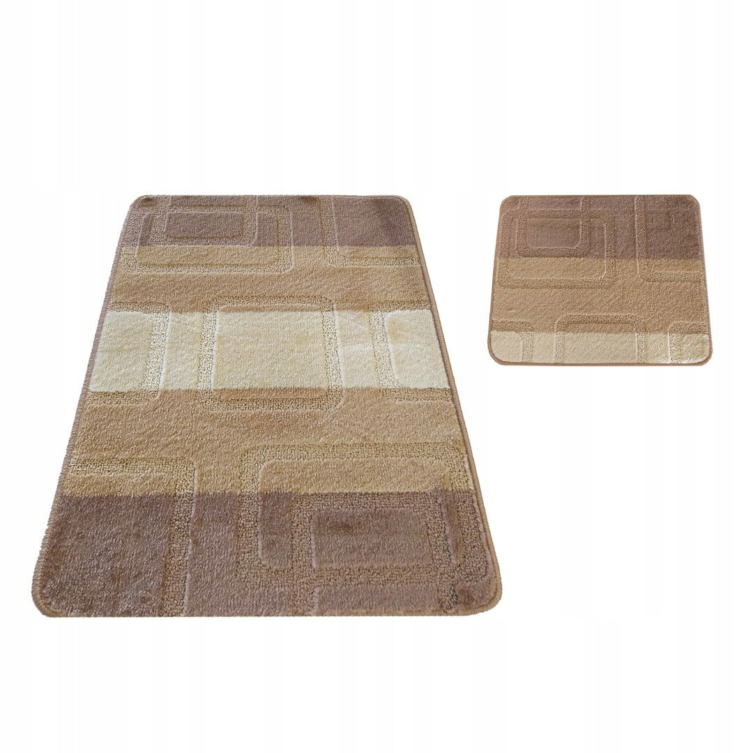 BATHROOM RUGS FOR WASHING BEIGE SET TWO-PIECE GEOMETRIC PATTERN