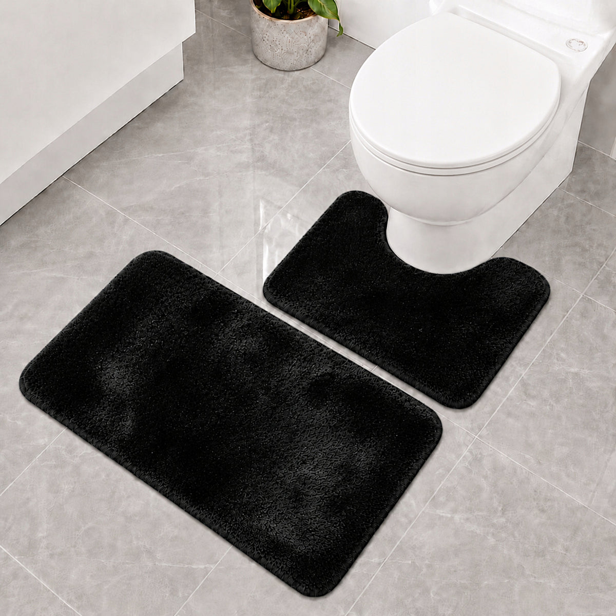 BATHROOM RUGS NON-SLIP SET 2 PIECE BLACK MODERN Manufacturer code DYWANIKI ŁAZIENKOWE 50X80 KOMPLET CZARNE