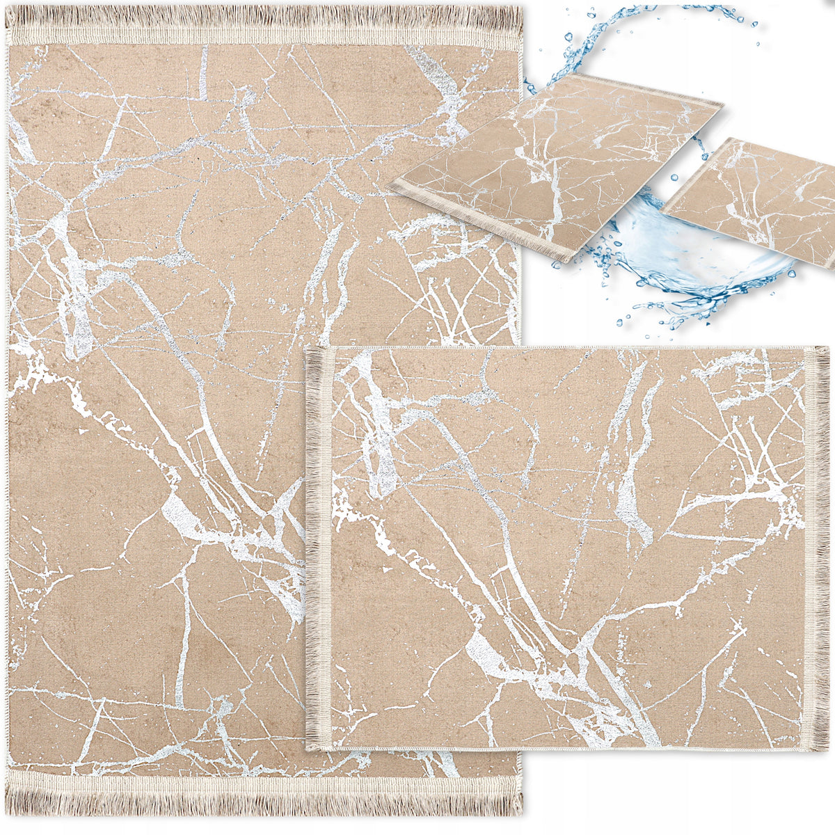 BATHROOM RUGS SET OF 2 NON-SLIP 60x100 BRONZE SILVER LARGE