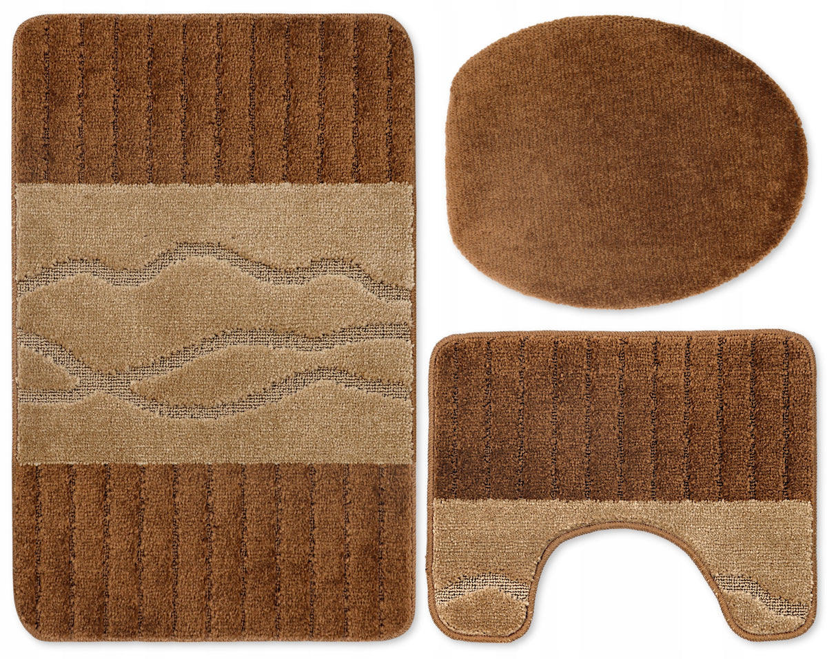 BATHROOM RUGS SET OF 3 PCS 50X80 NON-SLIP LARGE BROWN BEIGE 3D EAN (GTIN) 5906700095320