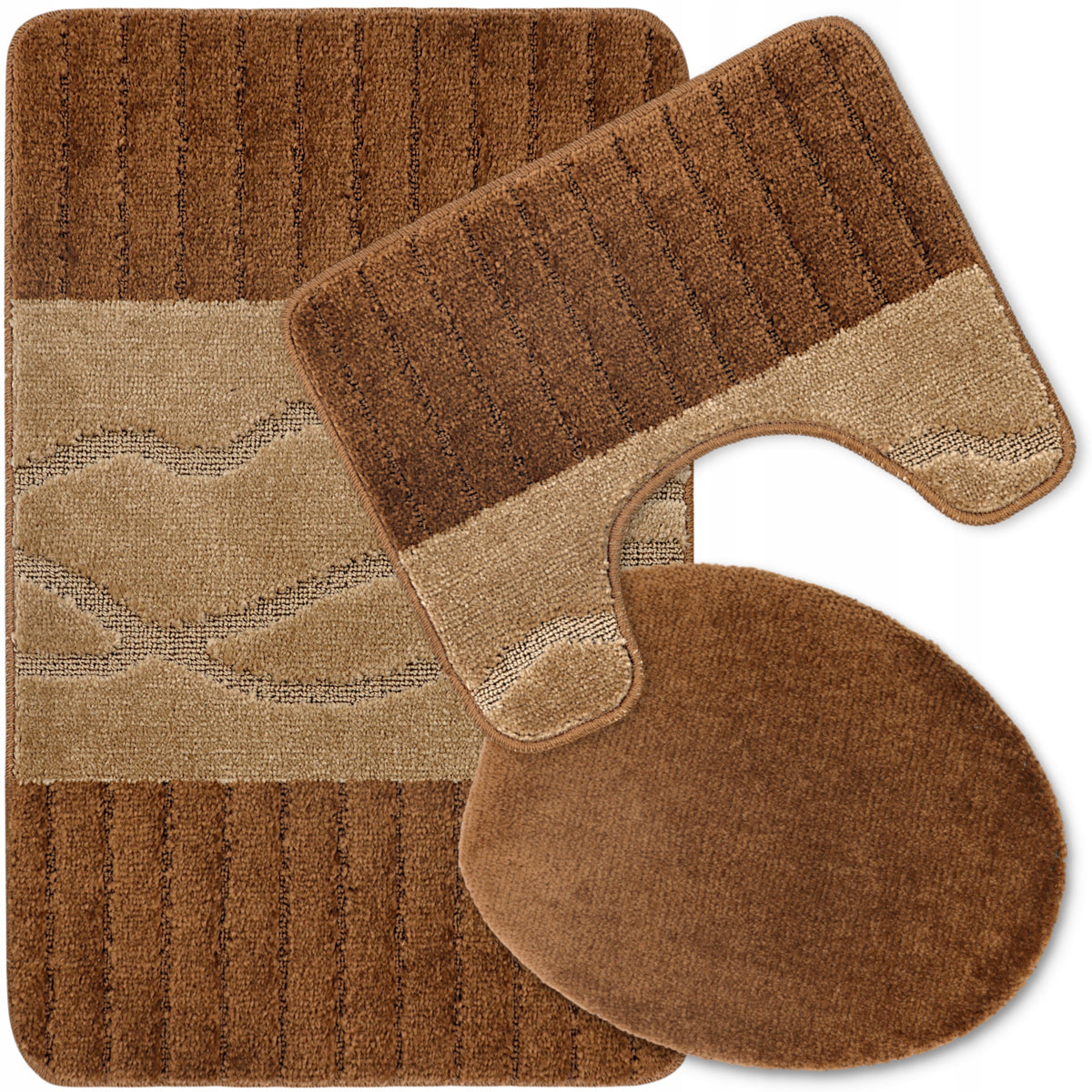 BATHROOM RUGS SET OF 3 PCS 50X80 NON-SLIP LARGE BROWN BEIGE 3D
