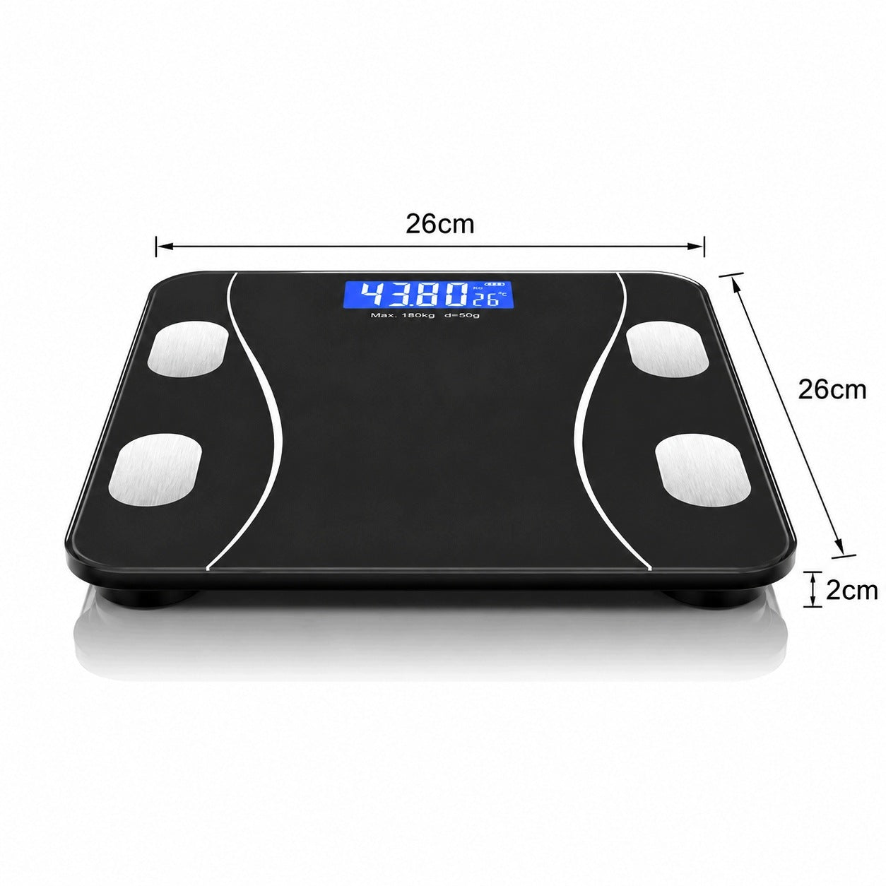 BATHROOM SCALE ELECTRONIC ANALYTICAL 8in1 180KG GLASS BLACK LCD BT Manufacturer code SMART WAGA ŁAZIENKOWA ANALITYCZNA z APLIKACJĄ