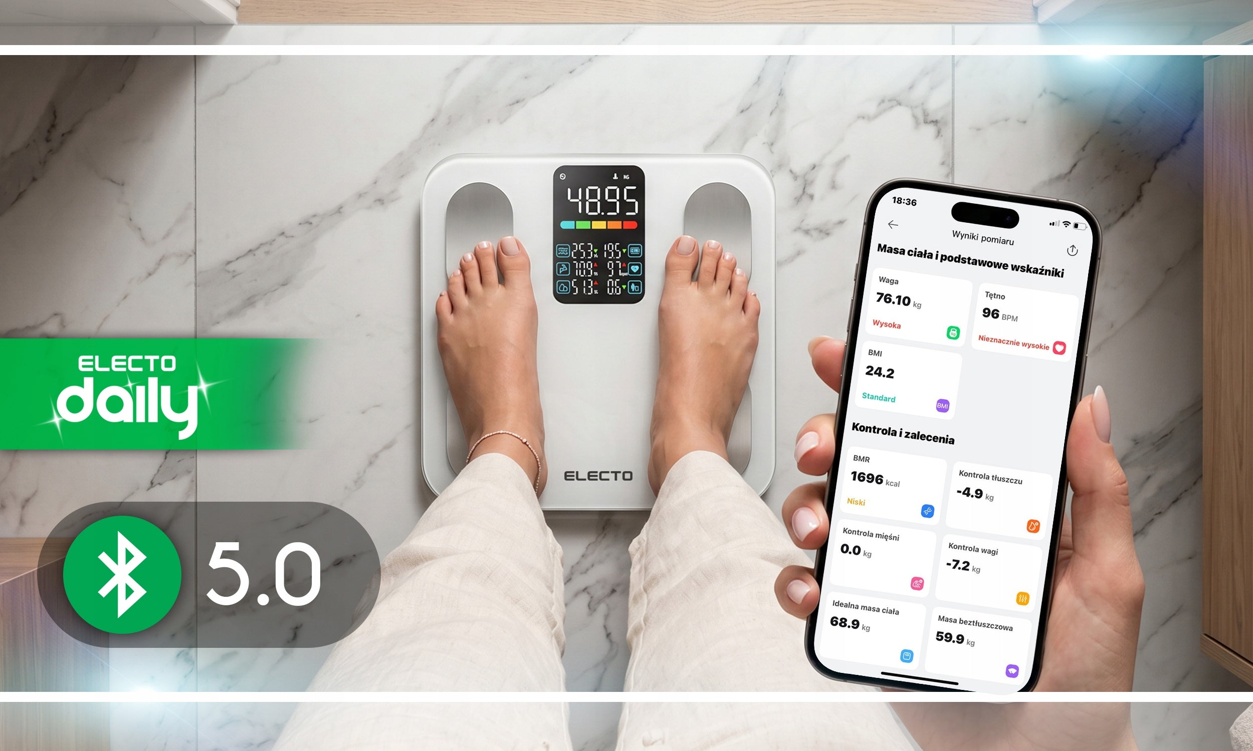 BATHROOM SCALE ELECTRONIC ANALYTICAL APPLICATION in Polish BMI 24IN1 LCD Manufacturer code WAGA ANALITYCZNA ŁAZIENKOWA SMART 24w1 BMR
