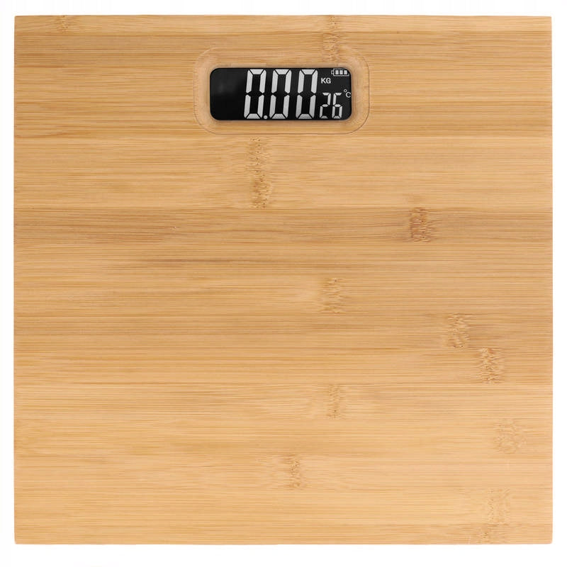 BATHROOM SCALE NATURAL BAMBOO DISPLAY LED THERMOMETER