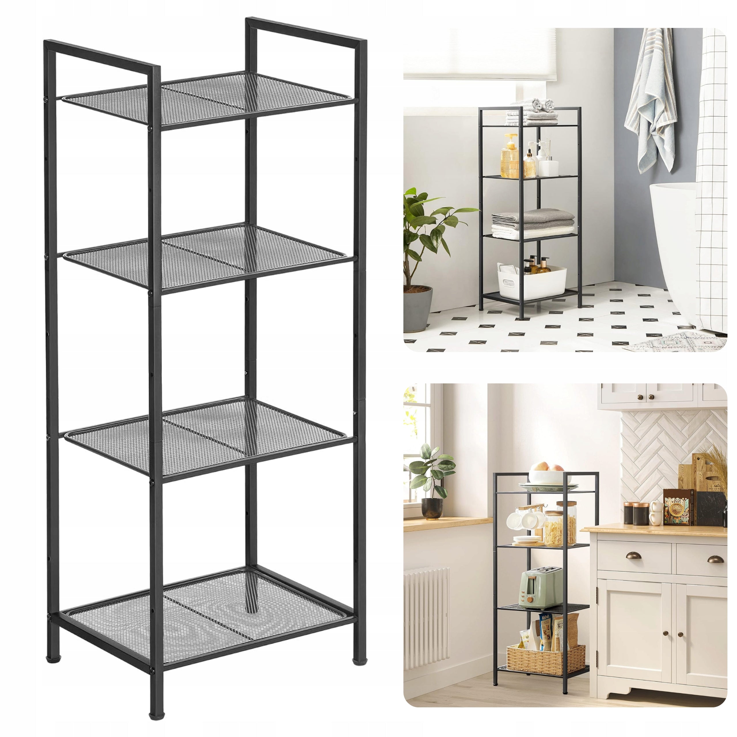 BATHROOM SHELF 4-TIER HORIZONTAL STANDING ADJUSTABLE KITCHEN SHELVES