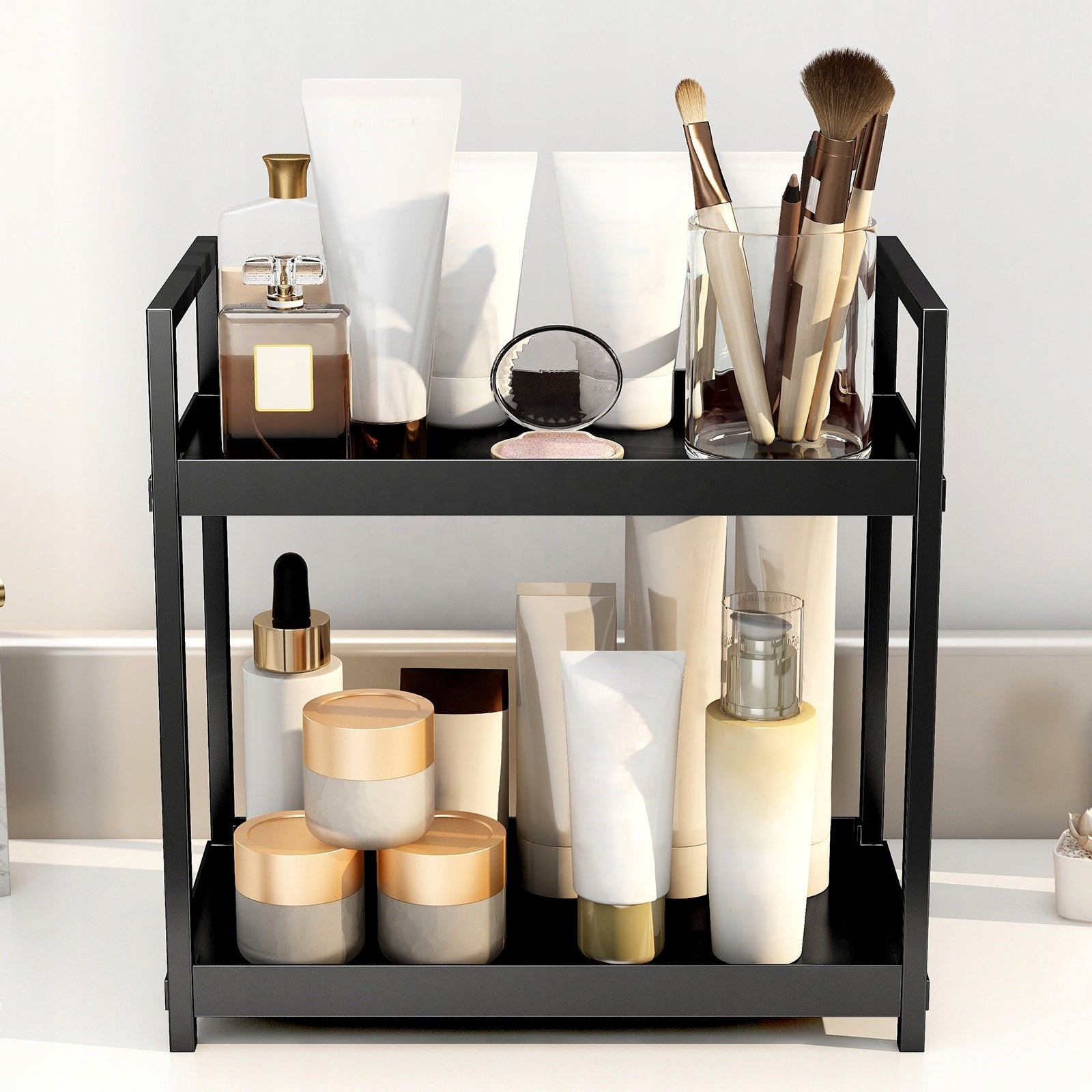 BATHROOM SHELF COUNTERTOP ORGANIZER BOOKCASE 2 LEVELS STANDING COSMETICS Packaging status original