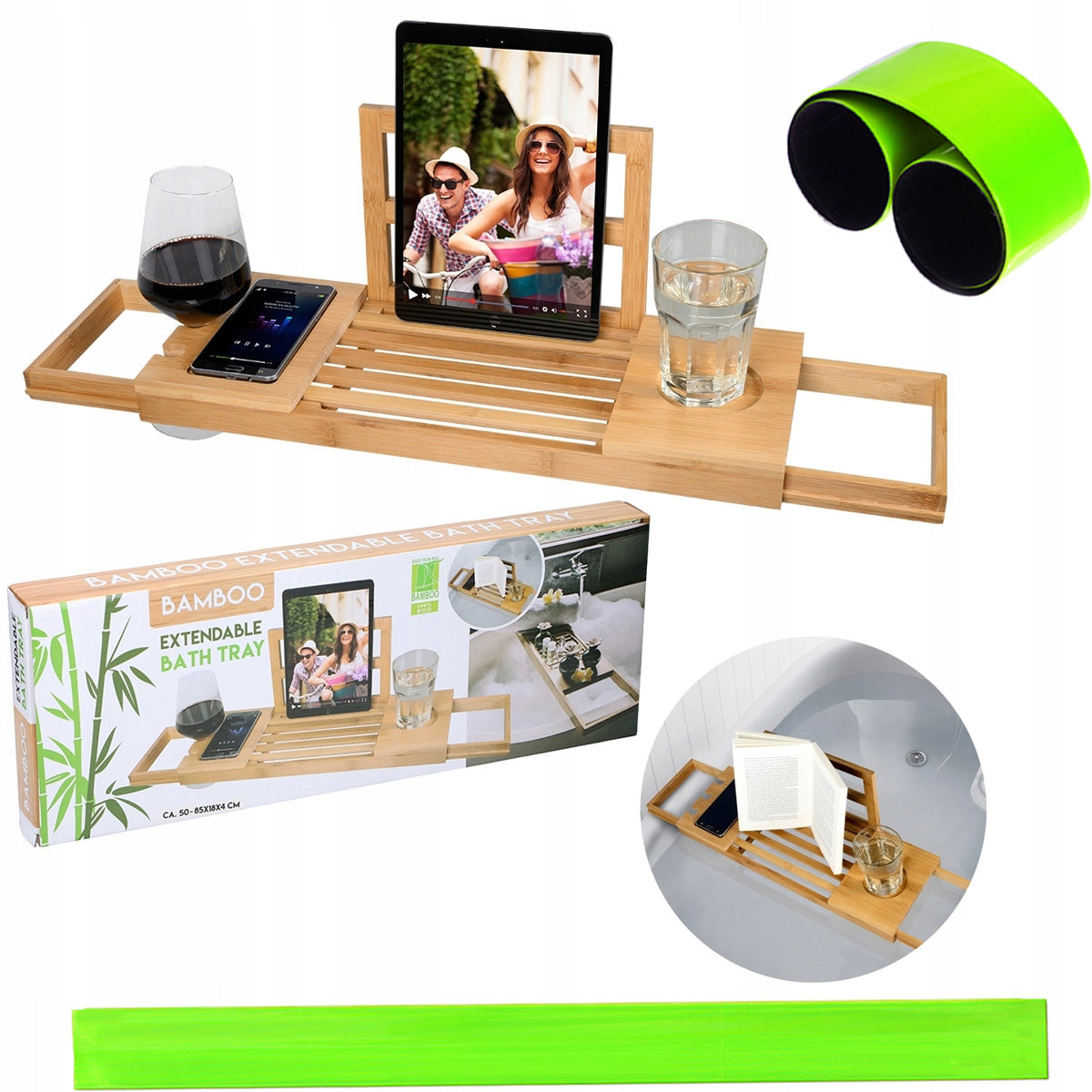 BATHROOM SHELF FOR BATHTUB BAMBOO SPA COVER + reflector