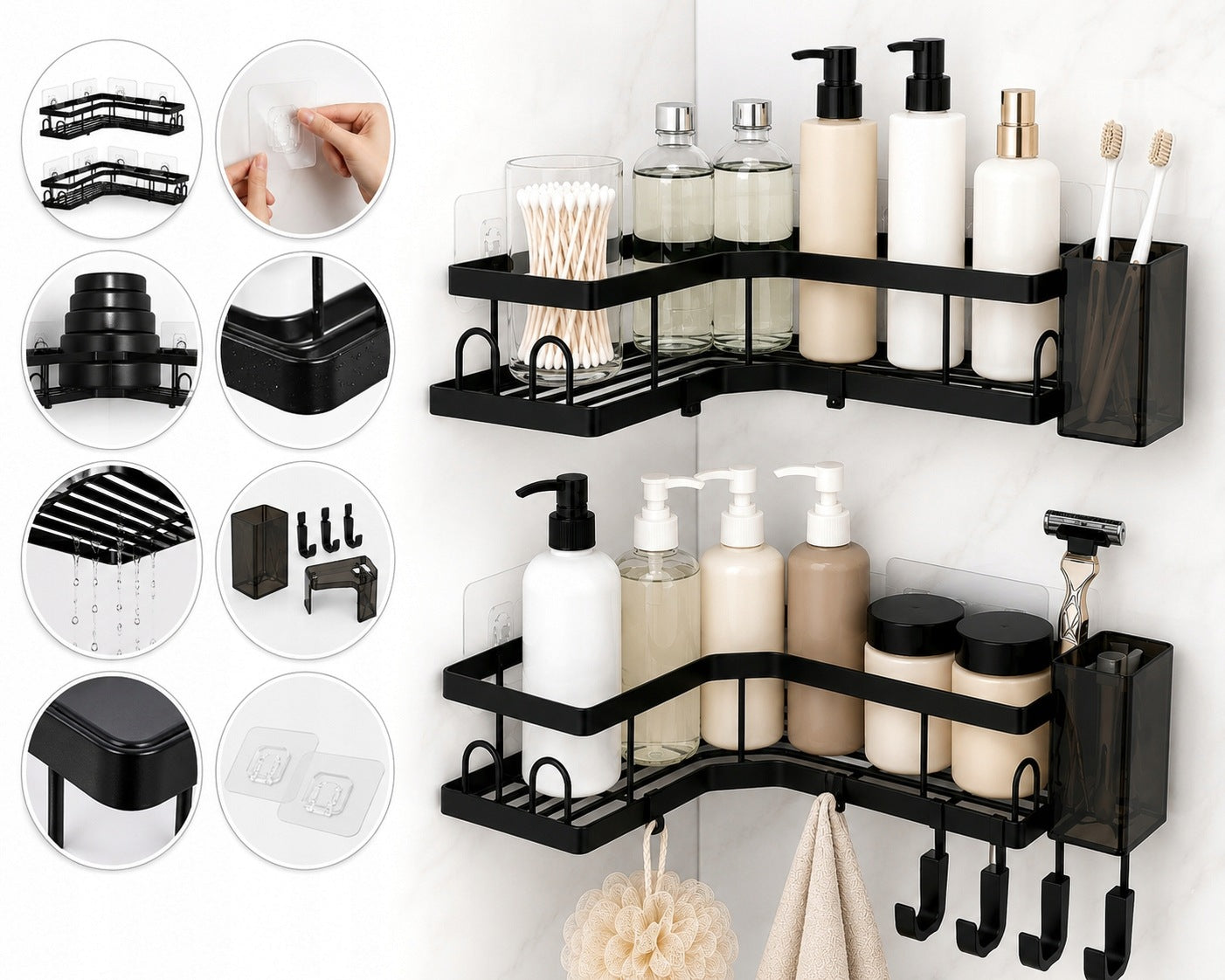BATHROOM SHELF HANGING CORNER SHOWER SELF ADHESIVE 2 PIECES Manufacturer code 2X PÓŁKA ŁAZIENKOWA NAROŻNA POD PRYSZNIC