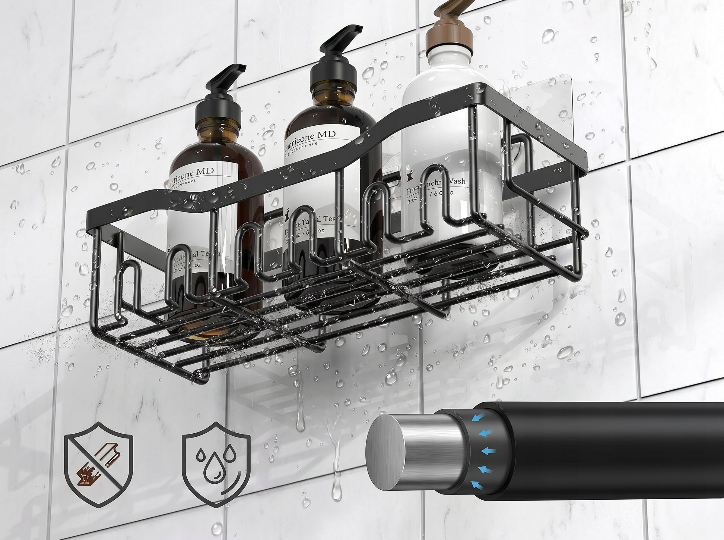 BATHROOM SHELF HANGING SHOWER FOR BATHROOM BLACK SHELVES 5 PIECES Packaging status original