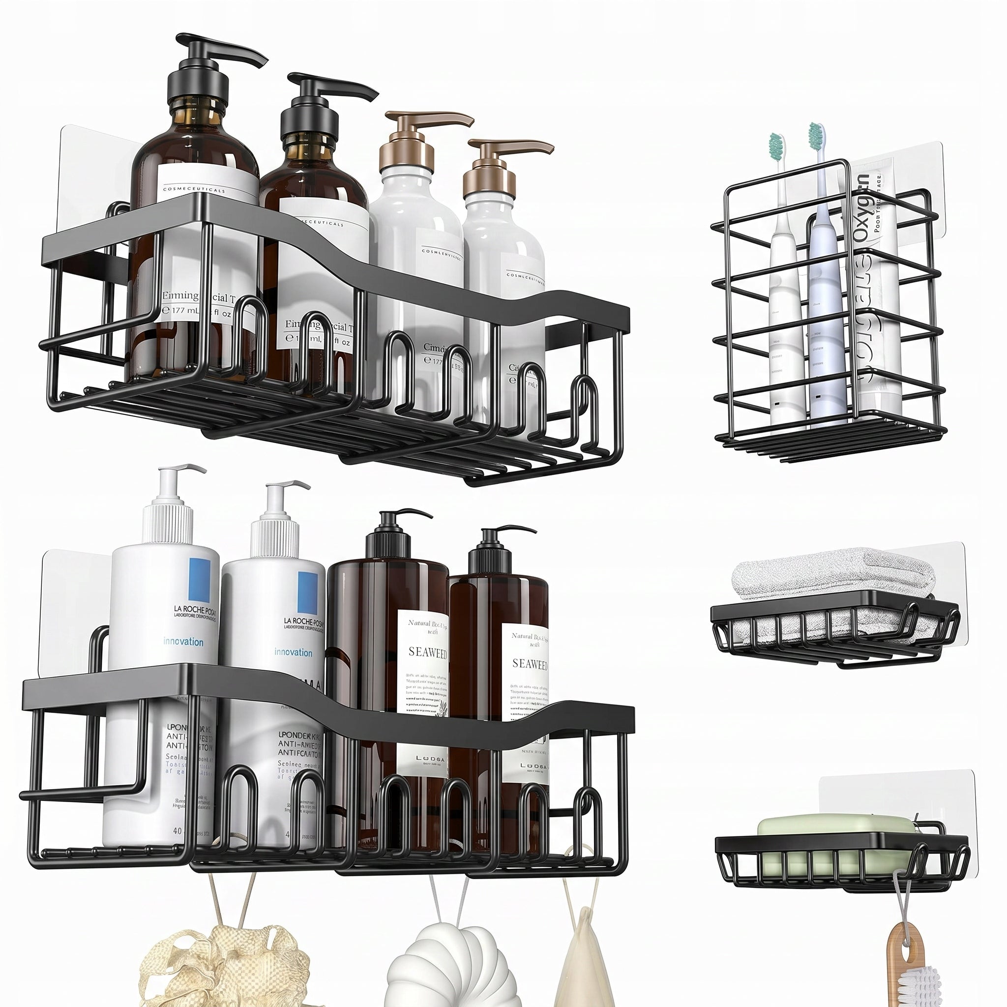 BATHROOM SHELF HANGING SHOWER FOR BATHROOM BLACK SHELVES 5 PIECES