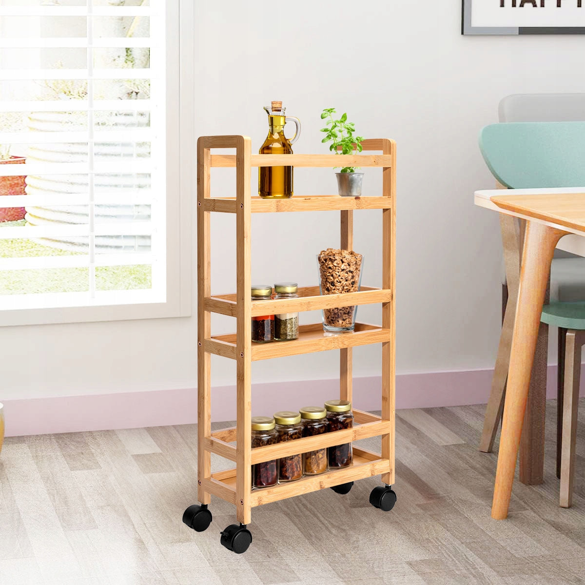 BATHROOM SHELF KITCHEN CABINET ON WHEELS BAMBOO BOOKCASE 3 LEVELS NARROW Manufacturer code 330180MG