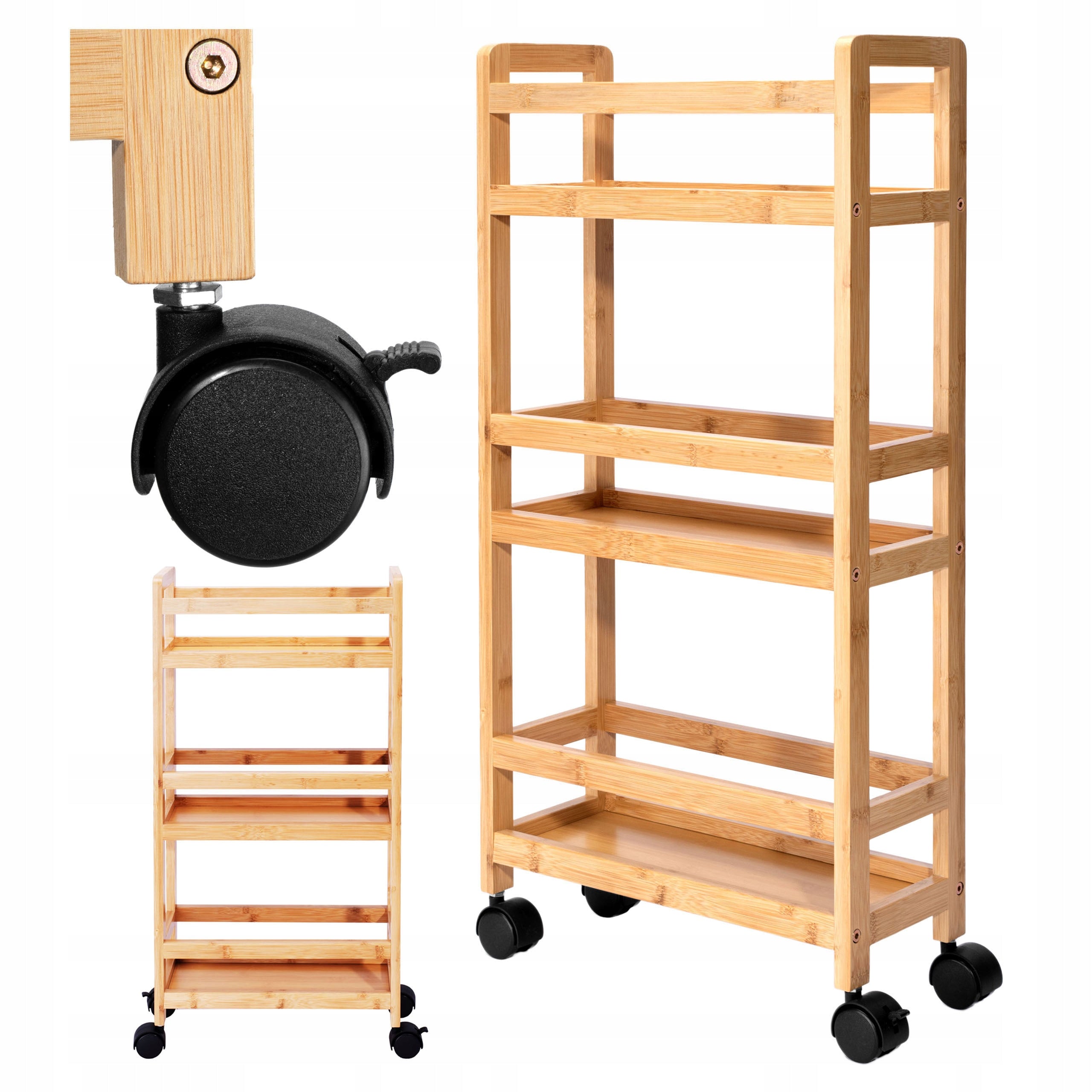 BATHROOM SHELF KITCHEN CABINET ON WHEELS BAMBOO BOOKCASE 3 LEVELS NARROW