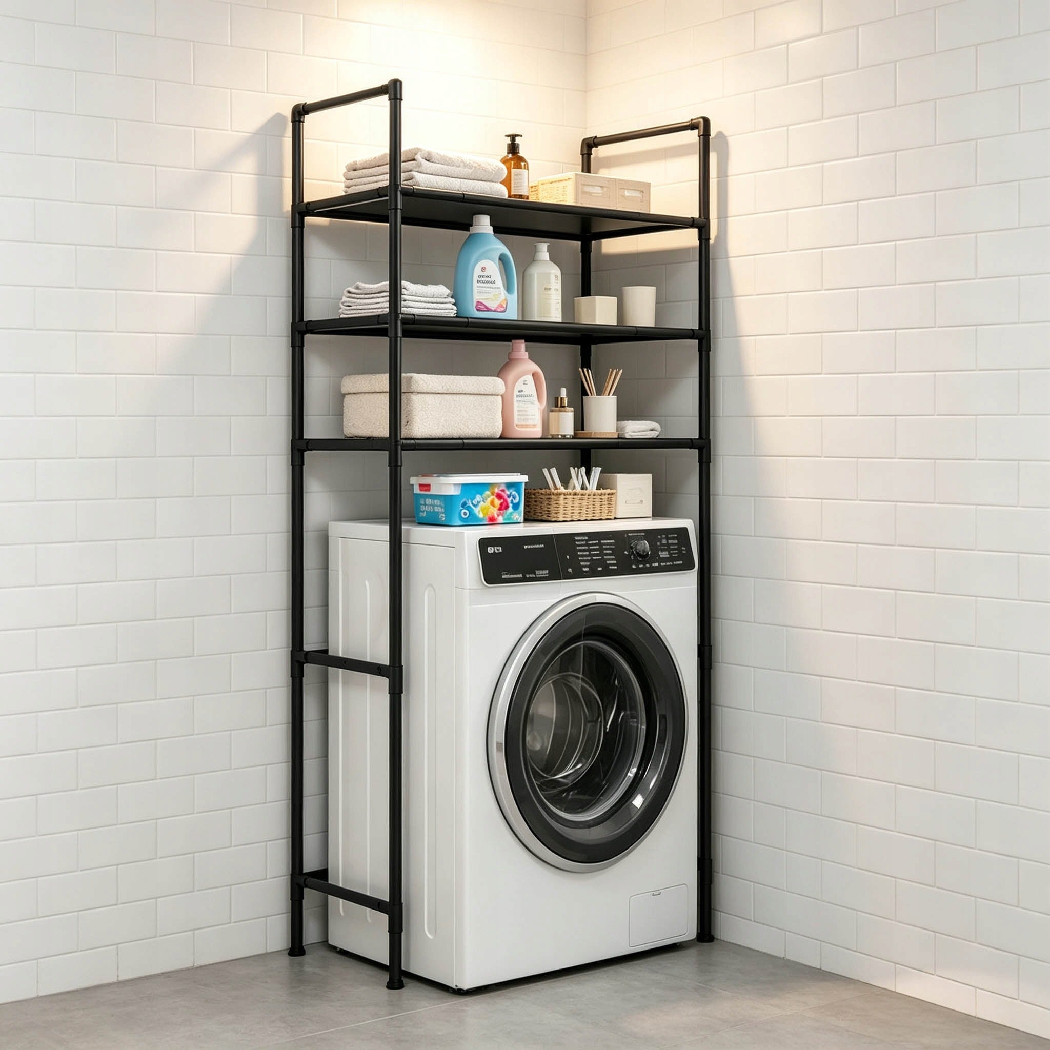 BATHROOM SHELF OVER WASHING MACHINE TOILET BOOKCASE BATHROOM ORGANIZER BLACK 160cm Manufacturer code Reagał na pralkę łazienkowy 7665
