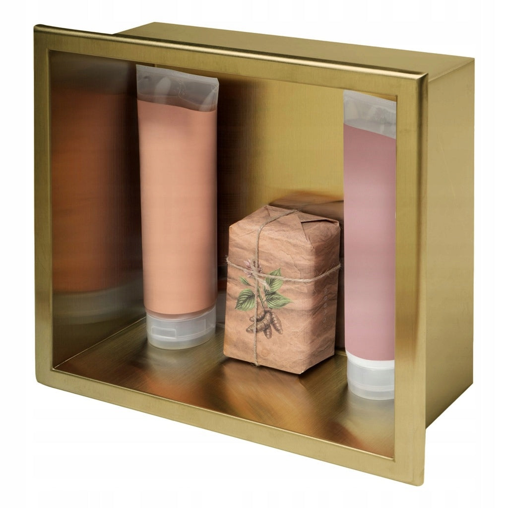 BATHROOM SHELF RECESSED Gold Brushed FLUSH MOUNT WITH FLANGE 30x30 Manufacturer code REA-05606