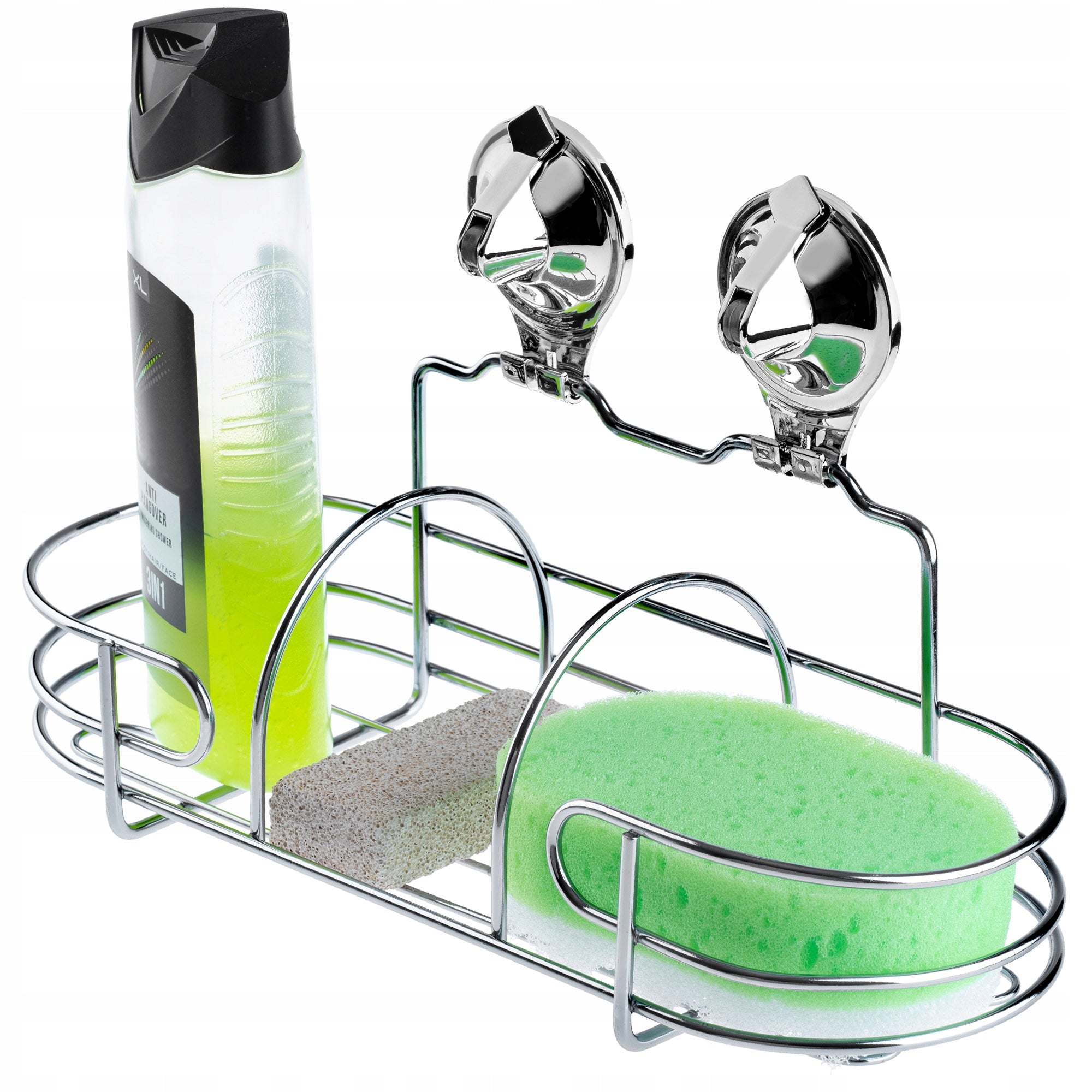 BATHROOM SHELF WITHOUT DRILLING HANGING SHOWER WITH SUCTION CUPS CHROME