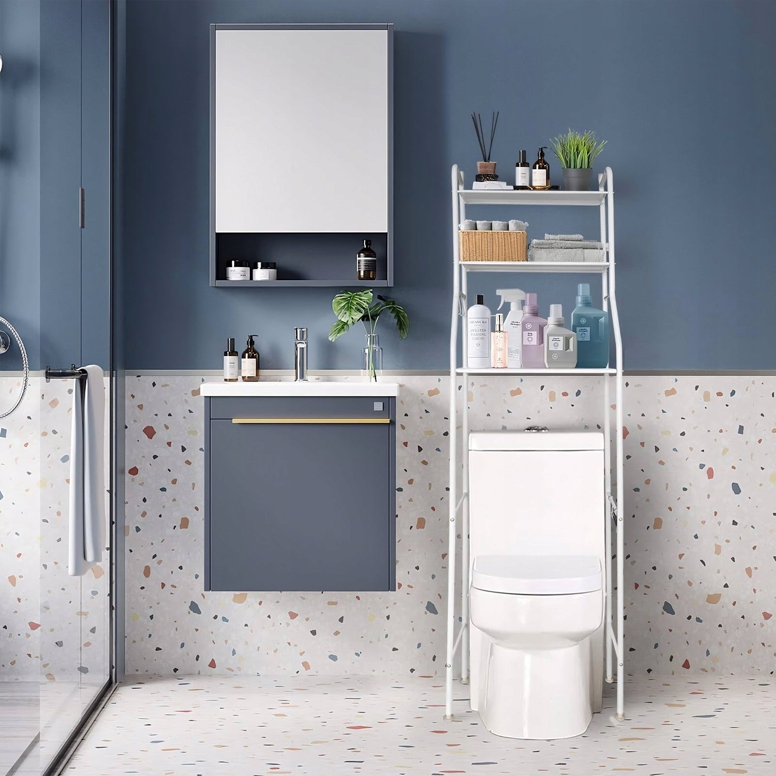 BATHROOM SHELVING CABINET 3 SHELVES HORIZONTAL RACK SHELF ORGANIZER OVER TOILET Brand RETOO