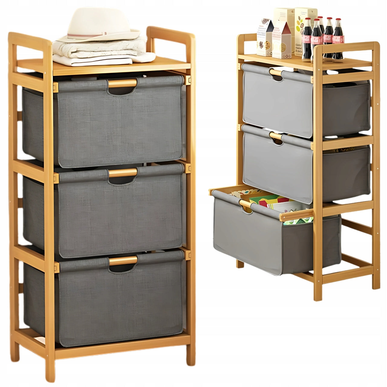 BATHROOM SHELVING UNIT BAMBOO WOODEN MODERN 3 DRAWERS MATERIAL