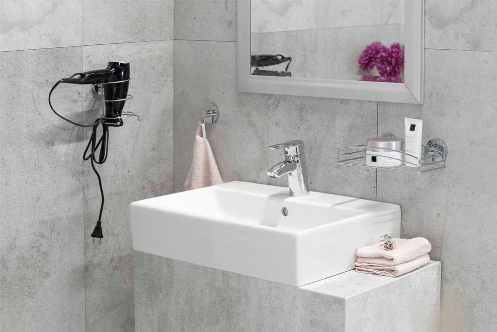 BATHROOM SHOWER SHELF metal silver without drilling 26x6,5cm WENKO Furniture height 6.5 cm