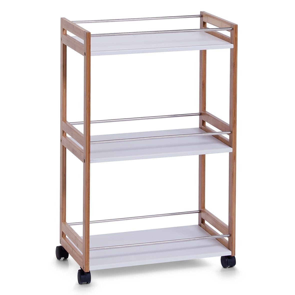 BATHROOM TROLLEY WITH 3 SHELVES MDF BAMBOO 81X30X51 CM ON WHEELS Furniture color white