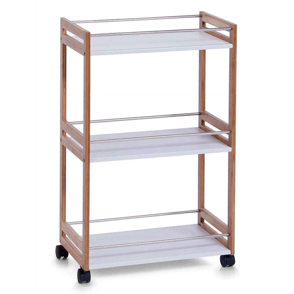 BATHROOM TROLLEY WITH 3 SHELVES MDF BAMBOO 81X30X51 CM ON WHEELS
