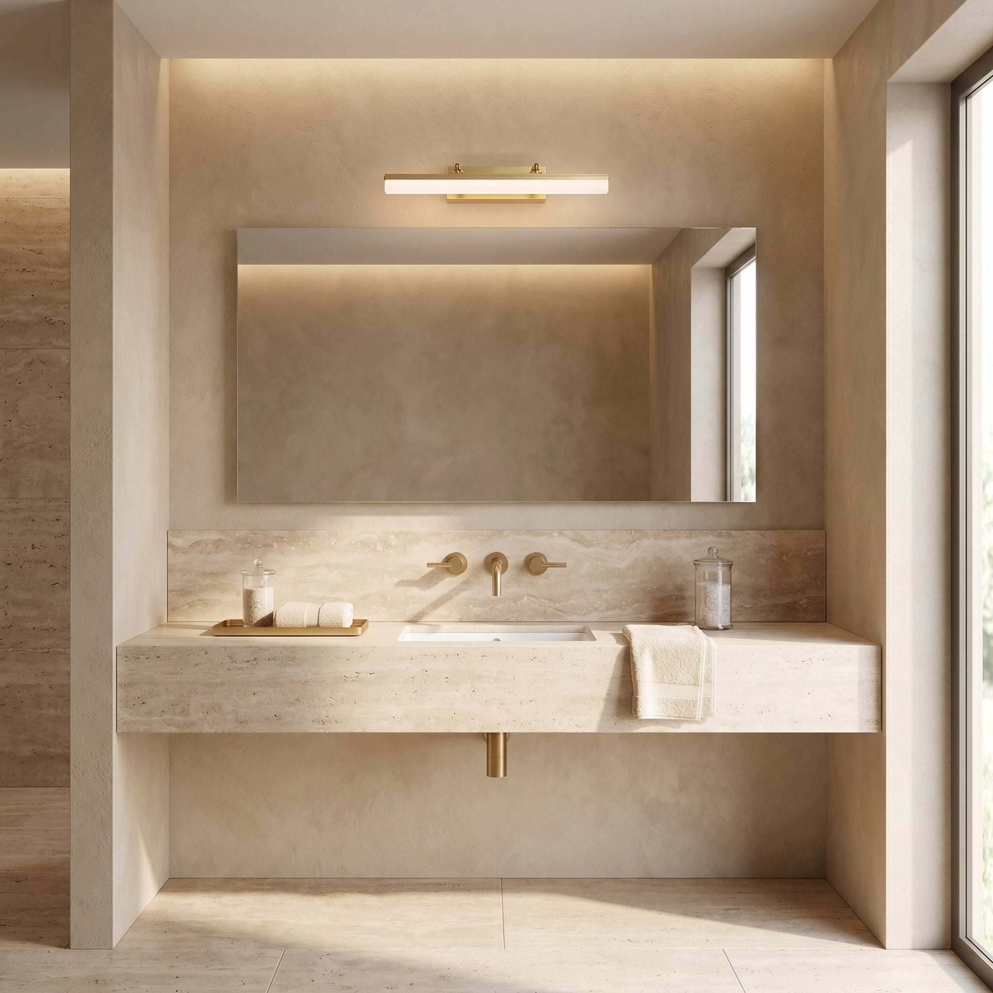 BATHROOM WALL LAMP LED GOLD BRUSHED OVER MIRROR IMAGES MODERN 40cm Packaging status original